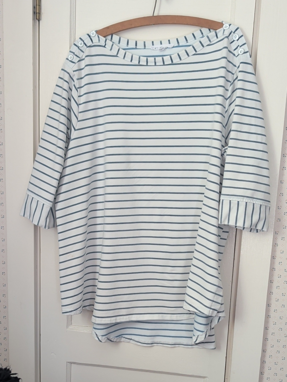 Jane + Delancey Top Striped Boatneck 3/4 Sleeve White & Navy Long 1X Coastal